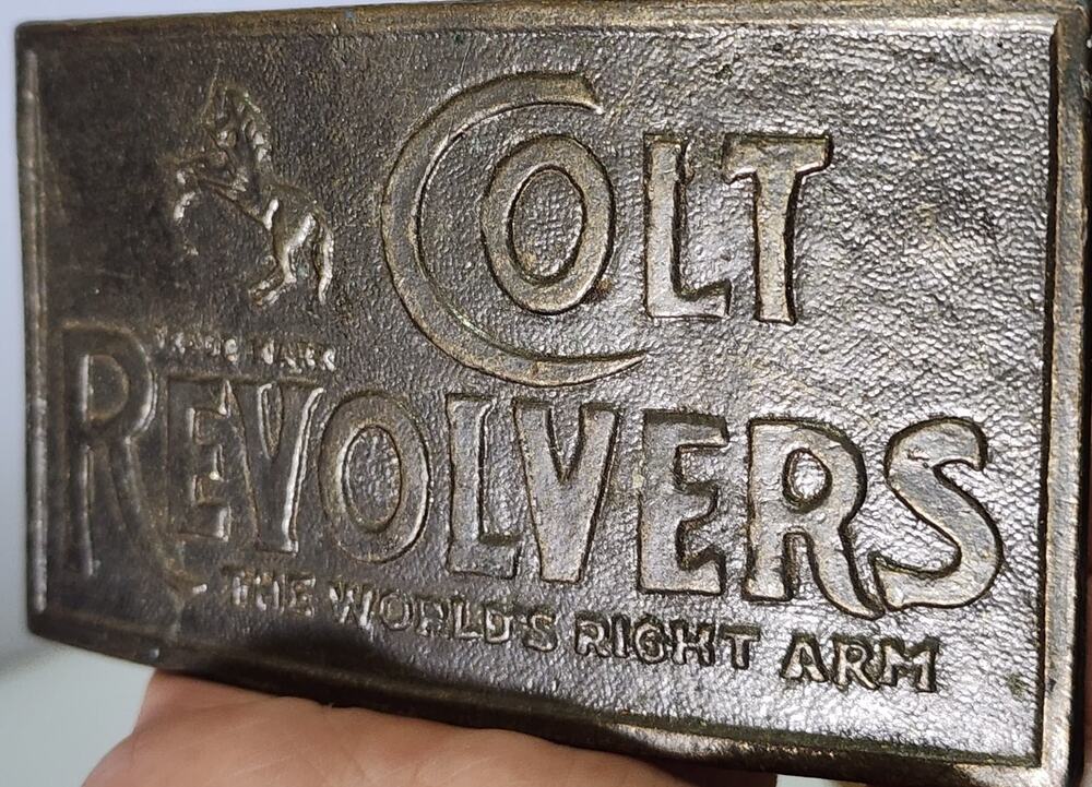 Colt Revolvers Prancing Horse Belt Buckle Brass Tone 3.25" Vintage Western